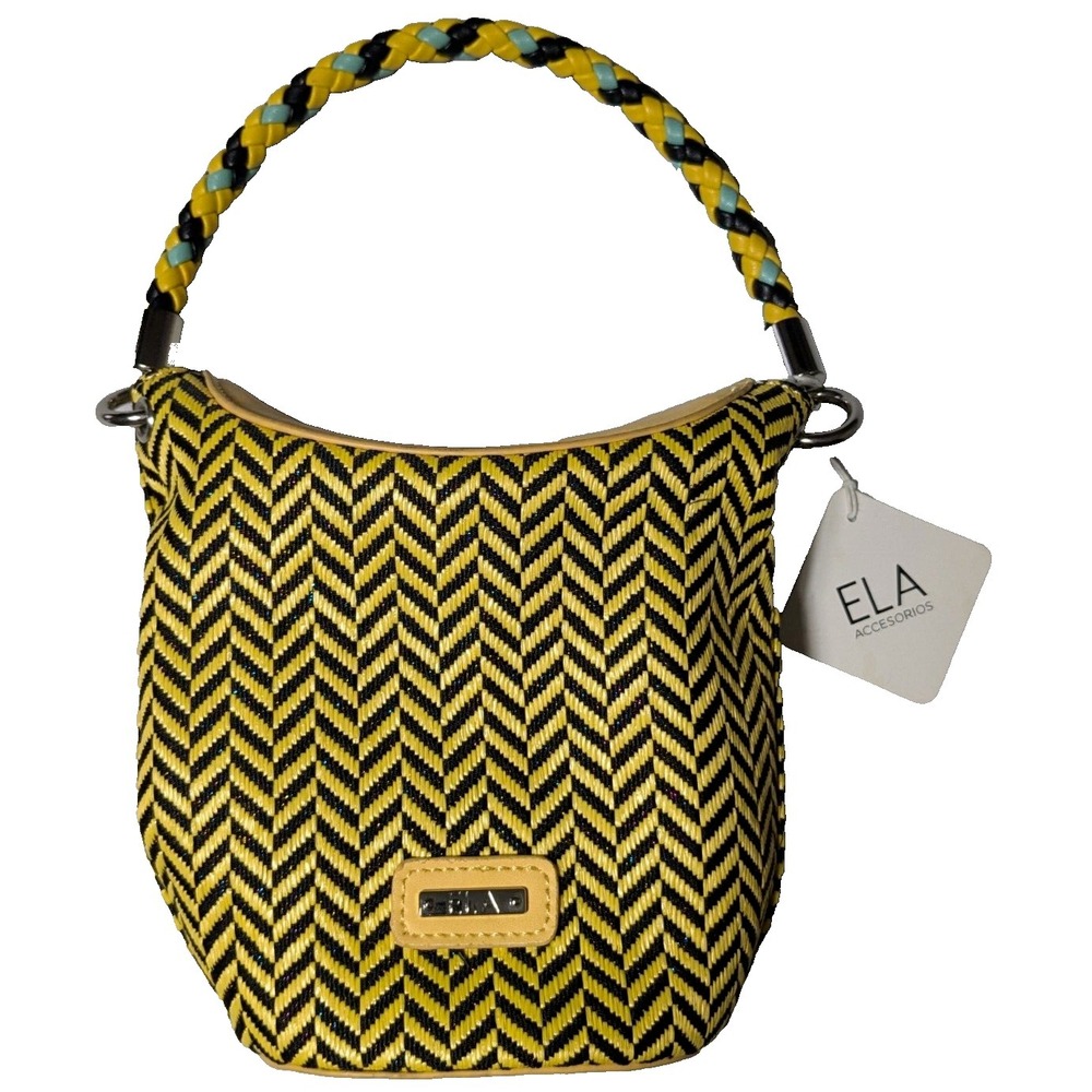 ELA Women Yellow Black Small Bucket Bag Purse NEW